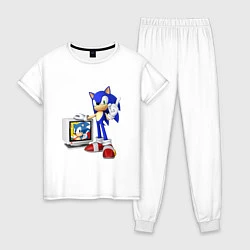 Пижама хлопковая женская Sonic TV, цвет: белый