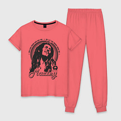 Пижама хлопковая женская Bob Marley: Island, цвет: коралловый