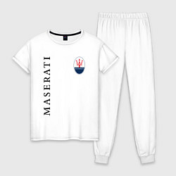 Пижама хлопковая женская Maserati с лого, цвет: белый