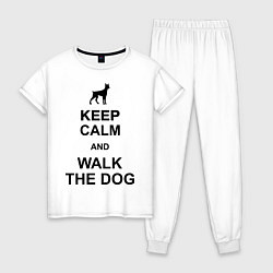 Пижама хлопковая женская Keep Calm & Walk the dog, цвет: белый