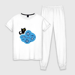 Пижама хлопковая женская Кот программиста, цвет: белый