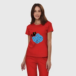 Пижама хлопковая женская Кот программиста, цвет: красный — фото 2