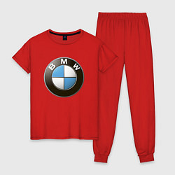 Пижама хлопковая женская BMW, цвет: красный