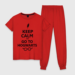 Пижама хлопковая женская Keep Calm & Go To Hogwarts, цвет: красный