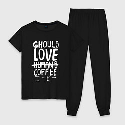 Пижама хлопковая женская Ghouls Love Coffee, цвет: черный