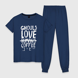 Пижама хлопковая женская Ghouls Love Coffee, цвет: тёмно-синий