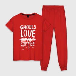 Пижама хлопковая женская Ghouls Love Coffee, цвет: красный