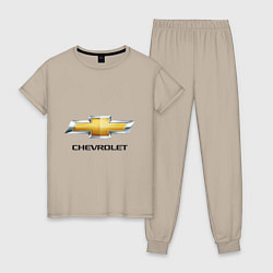 Пижама хлопковая женская Chevrolet логотип, цвет: миндальный