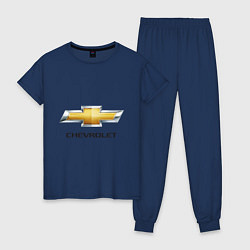 Пижама хлопковая женская Chevrolet логотип, цвет: тёмно-синий