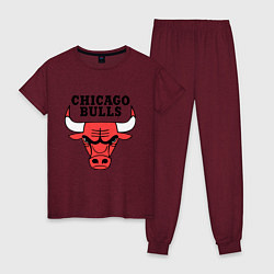 Пижама хлопковая женская Chicago Bulls, цвет: меланж-бордовый