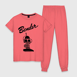 Пижама хлопковая женская Bender monochrome, цвет: коралловый