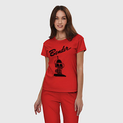 Пижама хлопковая женская Bender monochrome, цвет: красный — фото 2