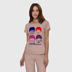 Пижама хлопковая женская The Beatles faces, цвет: пыльно-розовый — фото 2