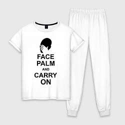 Пижама хлопковая женская Face palm and carry on, цвет: белый