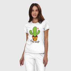 Пижама хлопковая женская Cactus: free hugs, цвет: белый — фото 2
