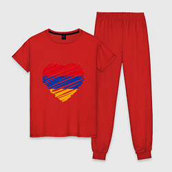 Пижама хлопковая женская Сердце Армении, цвет: красный