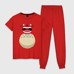 Пижама хлопковая женская Тоторо в ужасе, цвет: красный