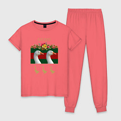 Пижама хлопковая женская GUSSI: Flowers Style, цвет: коралловый