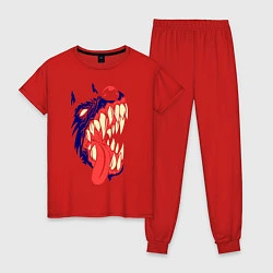 Пижама хлопковая женская Разъяренный волк, цвет: красный
