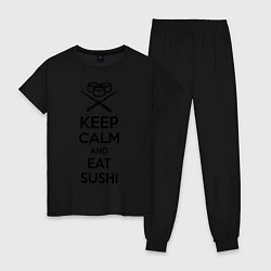 Пижама хлопковая женская Keep Calm & Eat Sushi, цвет: черный