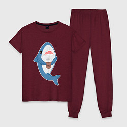 Пижама хлопковая женская Hype Shark, цвет: меланж-бордовый