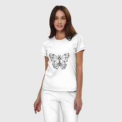 Пижама хлопковая женская Полигональная бабочка, цвет: белый — фото 2