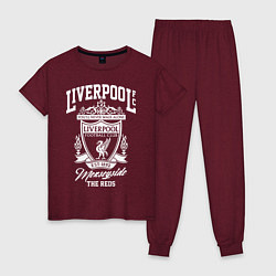 Пижама хлопковая женская Liverpool: Est 1892, цвет: меланж-бордовый