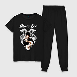 Пижама хлопковая женская Bruce Lee dragons, цвет: черный