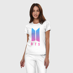 Пижама хлопковая женская BTS: Neon Jung Kook, цвет: белый — фото 2