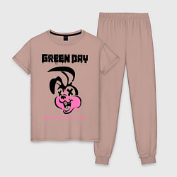 Пижама хлопковая женская Green Day: Awesome as FCK, цвет: пыльно-розовый
