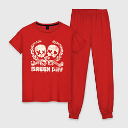 Пижама хлопковая женская Green Day: Skulls Love, цвет: красный
