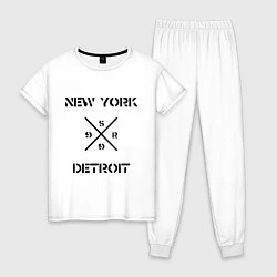 Пижама хлопковая женская NY Detroit, цвет: белый