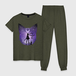 Пижама хлопковая женская Pretty Soldier Sailor Moon, цвет: меланж-хаки