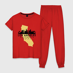 Пижама хлопковая женская Лос-Анджелес - США цвета красный — фото 1