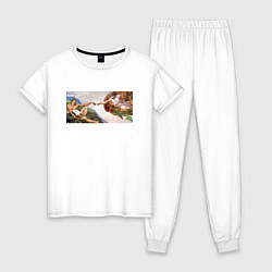Пижама хлопковая женская Сотворение Адама с Пончиками, цвет: белый