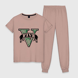 Пижама хлопковая женская GTA V: Logo, цвет: пыльно-розовый