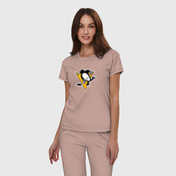 Пижама хлопковая женская Pittsburgh Penguins: Evgeni Malkin, цвет: пыльно-розовый — фото 2