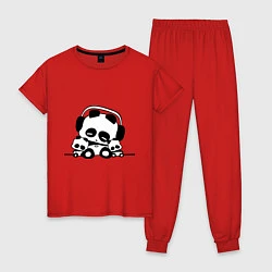 Пижама хлопковая женская Музыкальные пандочки, цвет: красный
