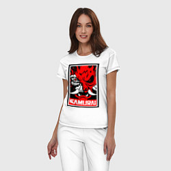 Пижама хлопковая женская Cyberpunk 2077: Samurai Poster, цвет: белый — фото 2