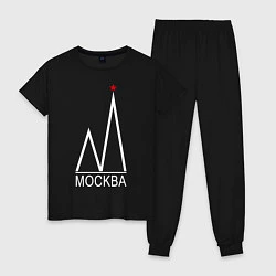 Пижама хлопковая женская Москва-белый логотип-2, цвет: черный