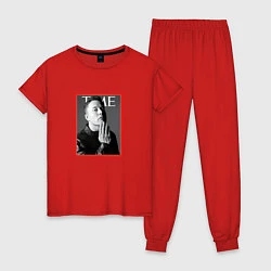 Пижама хлопковая женская Илон Маск Журнал TIME, цвет: красный