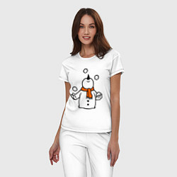 Пижама хлопковая женская Снеговик играет в снежки, цвет: белый — фото 2