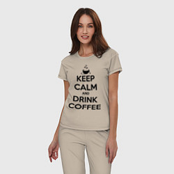 Пижама хлопковая женская Keep Calm & Drink Coffee, цвет: миндальный — фото 2