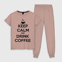 Пижама хлопковая женская Keep Calm & Drink Coffee, цвет: пыльно-розовый