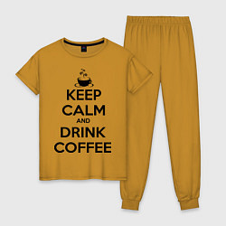 Пижама хлопковая женская Keep Calm & Drink Coffee, цвет: горчичный