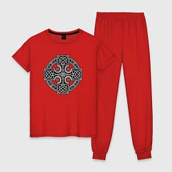 Пижама хлопковая женская Кельтский крест, цвет: красный