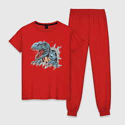 Пижама хлопковая женская Тираннозавр, цвет: красный