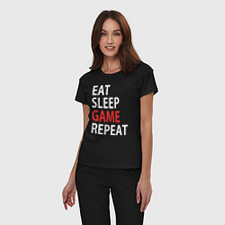 Пижама хлопковая женская Eat sleep game repeat, цвет: черный — фото 2