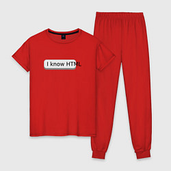 Пижама хлопковая женская Я знаю HTML, цвет: красный