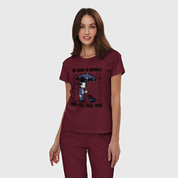 Пижама хлопковая женская Be kind to animals or I'll kil, цвет: меланж-бордовый — фото 2